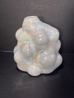 Opalescent Bubble-Form Iridescent Blown Glass Vase Abstract Art Decorative Piece